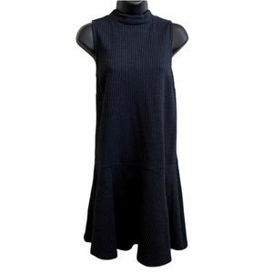 Ann Taylor Loft | Navy Blue Pinstriped | High Neck Sleeveless Drop Waist Dress
